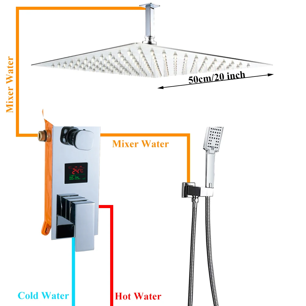 Смеситель для ванной комнаты с хромированным цифровым дисплеем, смеситель для ванной, настенный смеситель для ванной, смеситель для ванной комнаты