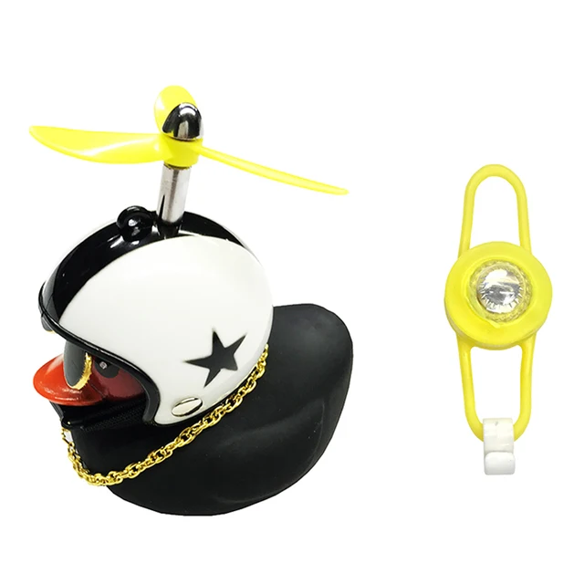 Small Yellow Bike Duck Bicycle bell Luminous Airscrew Helmet Duck Ducky Bicycle Wind Motor Riding Cycling Lights Horn Black Star Light