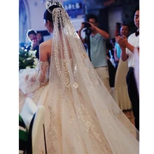 

Veil Bridal Wedding Ceremony Long Tail Veil 4M Champagne Lace Court Big Veils