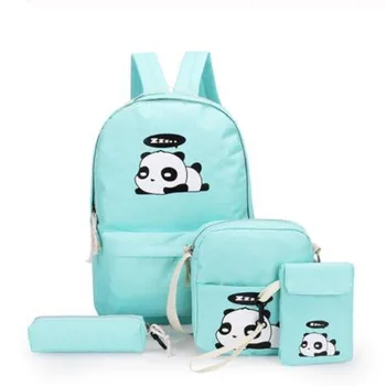 

panda bag female canvas school backpack set for boys with girls teenagers laptop bagpack women crossbody pencil case child