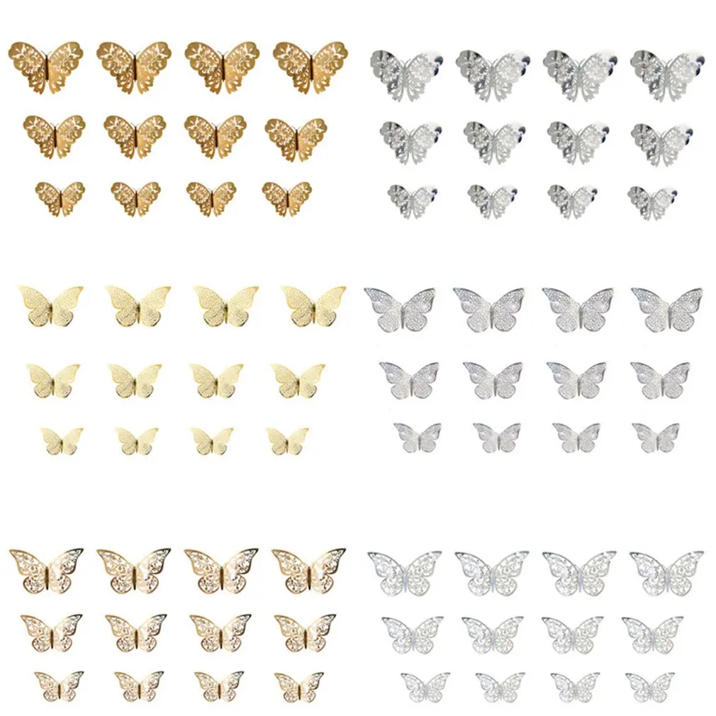Three-dimensional Stickers Butterfly Wall Stickers Metal Texture Hollow Stickers Home Decoration