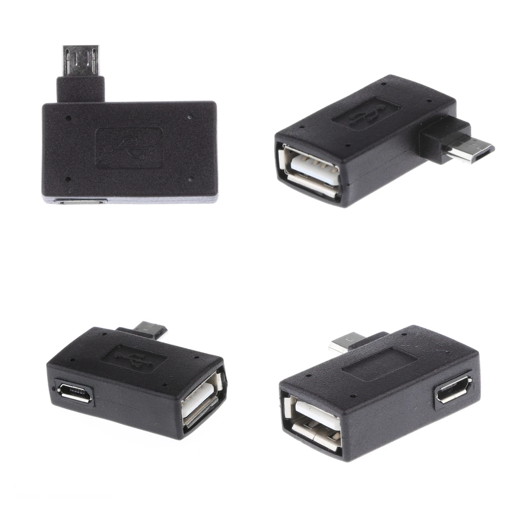 4Pcs 90 Degree Angle Micro USB 2.0 OTG Host Adapter M To F With USB Power