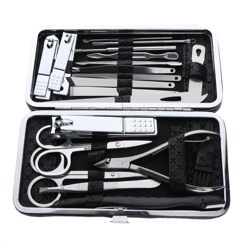 20Pcs Professional Manicure Pedicure Tools Kit Nail Clipper Cutter Cuticle Multi-use Grooming Kit with Black PU Leather Case