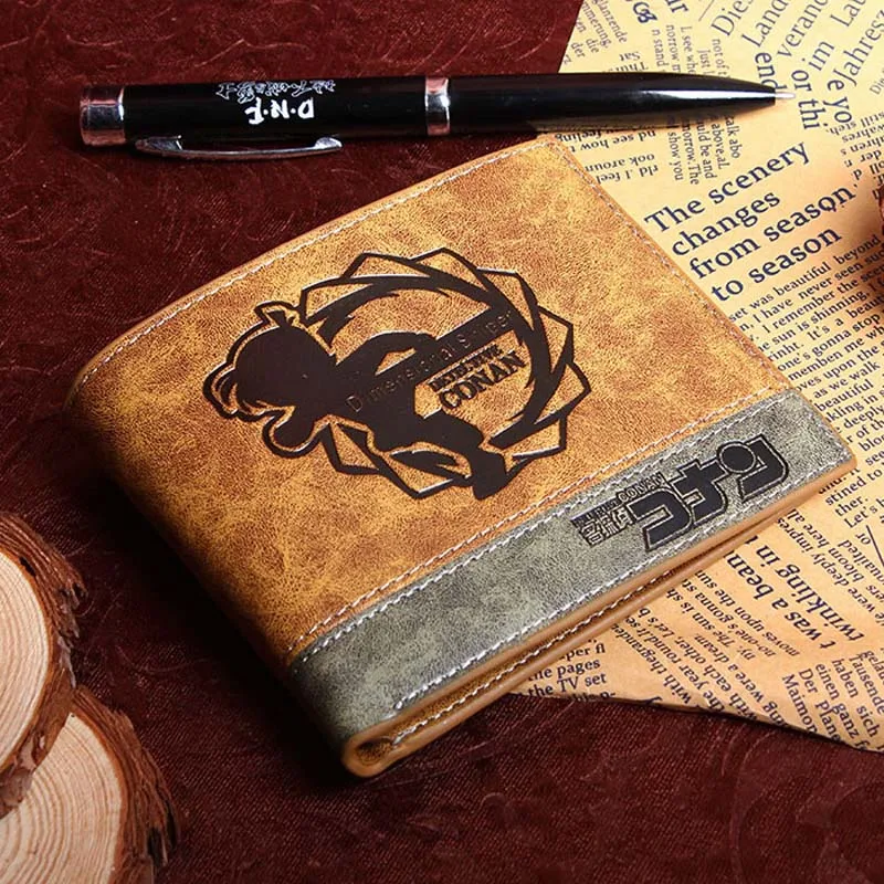 Аниме JoJo Необычные Приключения хаки из искусственной кожи бумажник с застежкой-молнией портмоне - Цвет: Conan