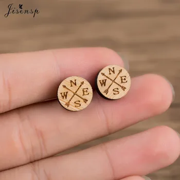 

Jisensp Simple Fashion Vintage Compass Wooden Earrings Geometric Jewelry for Women Men Travel Stud Earring Gift pendientes mujer