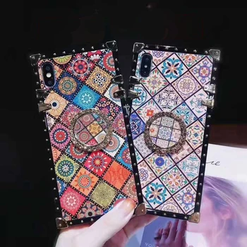 

Blu-ray case For iPhone X XS 11 PRO MAX XR Square soft TPU ethnic style phone case For iphone 8 7 6 S Plus phone back cover capa