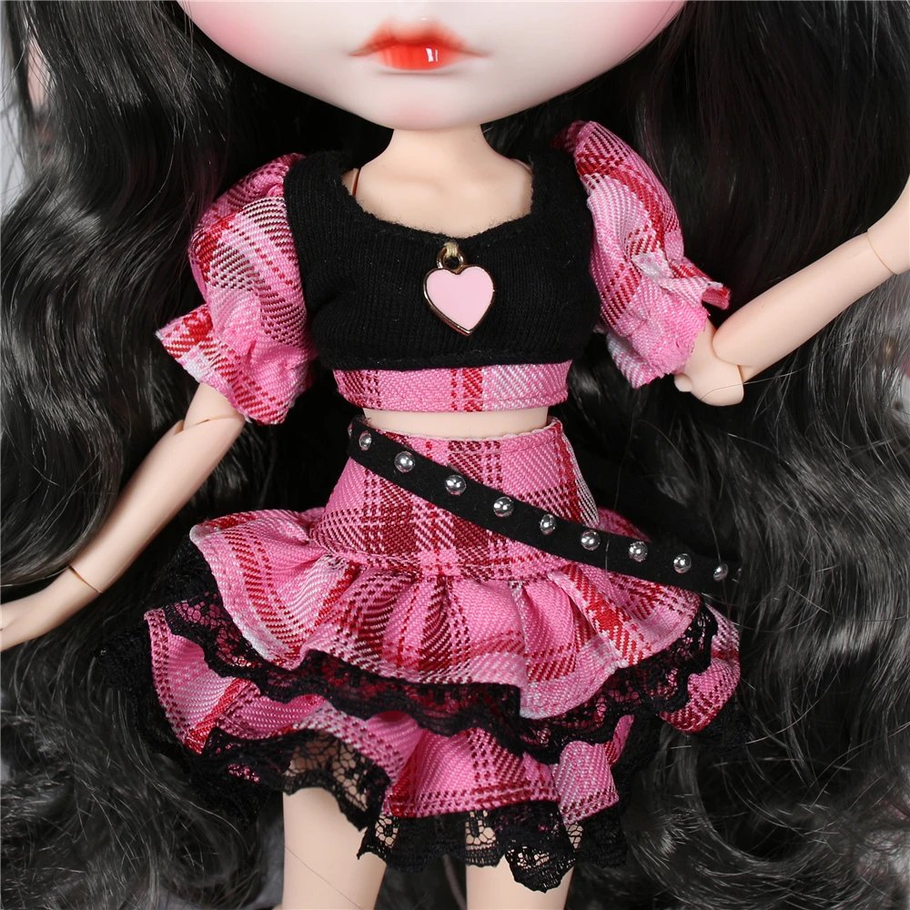 Doll Clothes ICY DBS Blyth Doll Clothes Pink Dress Berets Plaid Skirt Anime Suit