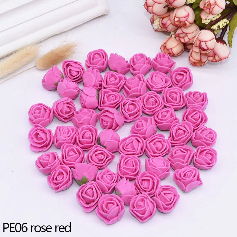 PE06 50/100/200 шт 2 см искусственные из ПЭ пенный мини-розовый цветок голова искусственные цветы для украшения свадьбы, дома, вечерние деко принадлежности DIY ВЕНОК ручной работы - Цвет: PE06