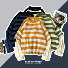 ^^Best Offers Winter Striped Sweater Men's Warm Fashion Contrast Color Casual Knit Sweater Man Loose Long-sleeved Fake Two-piece Pullover ^^Best Offers Winter Striped Sweater Men's Warm Fashion Contrast Color Casual Knit Sweater Man Loose Long-sleeved Fake Two-piece Pullover