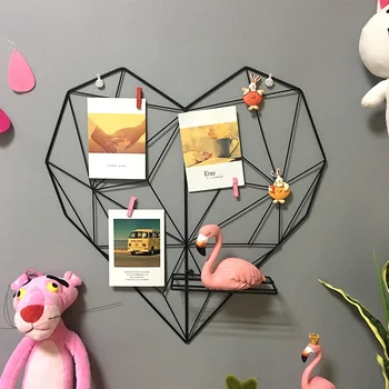 

Love Heart Shaped Iron Storage Rack Wall Hanging Photos Postcard Metal Grids Storage Holder Wall Decor For Bedroom Livingroom