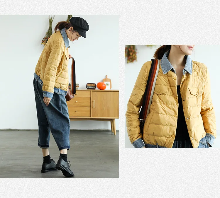Short down Jacket Women's New Style Thin Autumn And Winter Women's Literature And Art Retro Cowboy Joint Coat