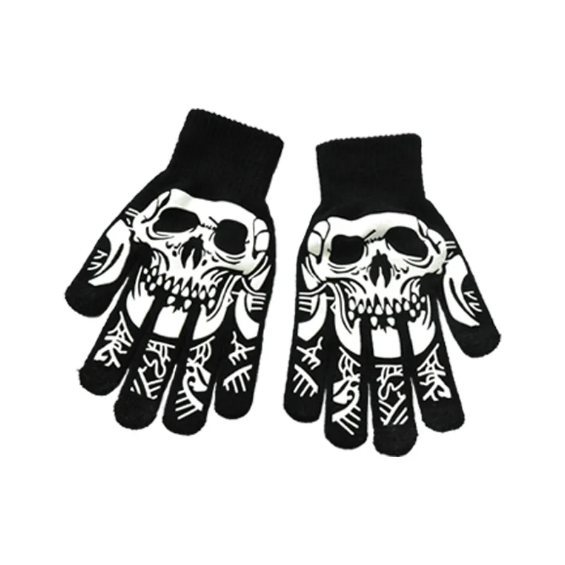 Fashion Skull Knitted Women Men Winter Scarf Skeleton Scarves Party Wraps with Black Fringe Luminous Skull Gloves 6