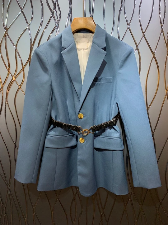 

New Women's Suit in Early Autumn of 2019 with Tie and Tie Received Waist Pure Colored Baitai Suit Short Jacket 723