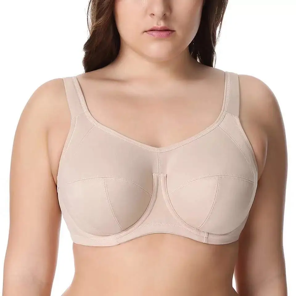 38 40 42 44 46 DD E F G H BAICLOTHING Женский Большой Размер X-back Полная поддержка контроль отскока на косточках полный охват Бюстгальтер черный кожа - Цвет: Skin