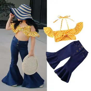 

Hirigin Infant Baby Girl Fashion Clothes Polka Ruffle Tops Flared Long Pants Outfit Set New