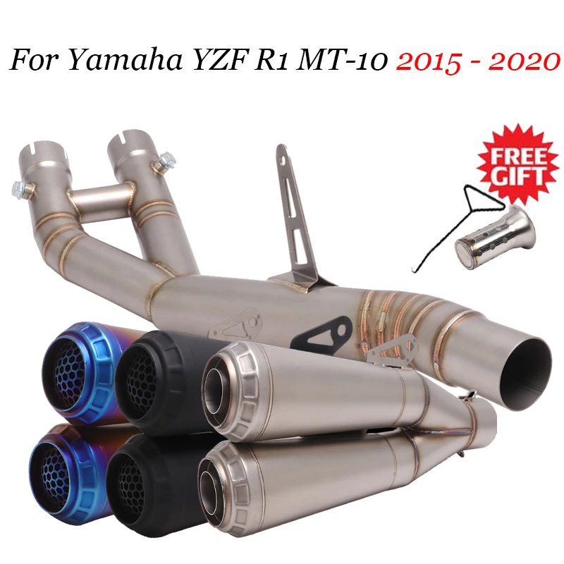 For Yamaha YZF R1 MT-10 2015 - 2021 Motorcycle Exhaust Titanium Alloy Mid Link Pipe Escape Moto Delete Silencer Modify Muffler