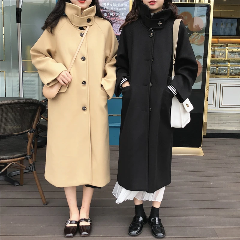 

Women Winter Thick Long Woolen Coat Turtleneck Overcoat Pockets Plus Size Vintage Manteau Femme Hiver Abrigos Mujer Elegante