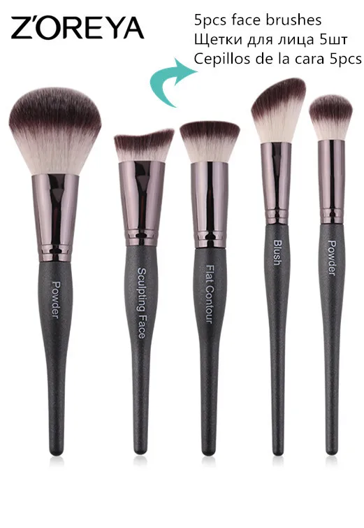 5pcs face brush ZOREYA набор кистей для макияжа 5/10/15 набор кистей для макияжа, пудры, основы под скульптуры контур и тени для век кисти с боулинг ручка - Handle Color: 5pcs face brush