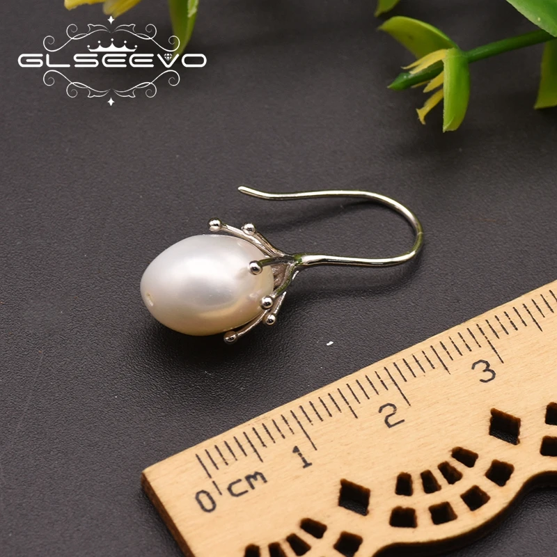 GLSEEVO 925 пробы, серебряные серьги с натуральным пресноводным белым жемчугом для женщин, девушек, влюбленных, свадебный подарок Orecchini Donna GE0335A