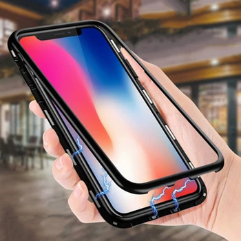 

50pcs Metal Magnetic Adsorption Case Tempered Glass Hard Clear Magnet Cover For iPhone 11 Pro Max XS XR X 8 7 6 6S Plus SE 2020
