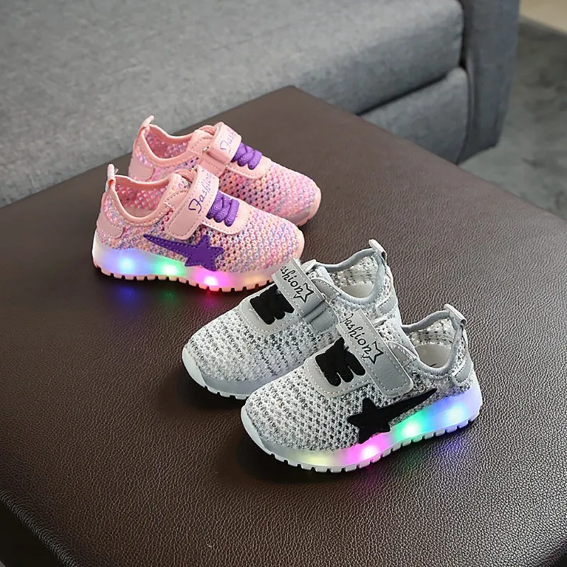Christmas Baby Shoes1-5T Sport Children Breathable Anti-Slip LED Light Shoes Kids Soft Soled First Walkers #m