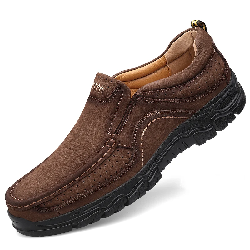 Мужская прогулочная обувь из натуральной кожи; Мужская модная прогулочная Обувь На Шнуровке; модельные туфли без застежки; Мужская обувь; zapatillas Hombre - Цвет: Slip-on Dark Brown