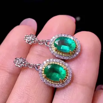 

Real Natural Emerald Earrings Real 925 Silver Fashion Earrings Fine Charm Jewelry for Women