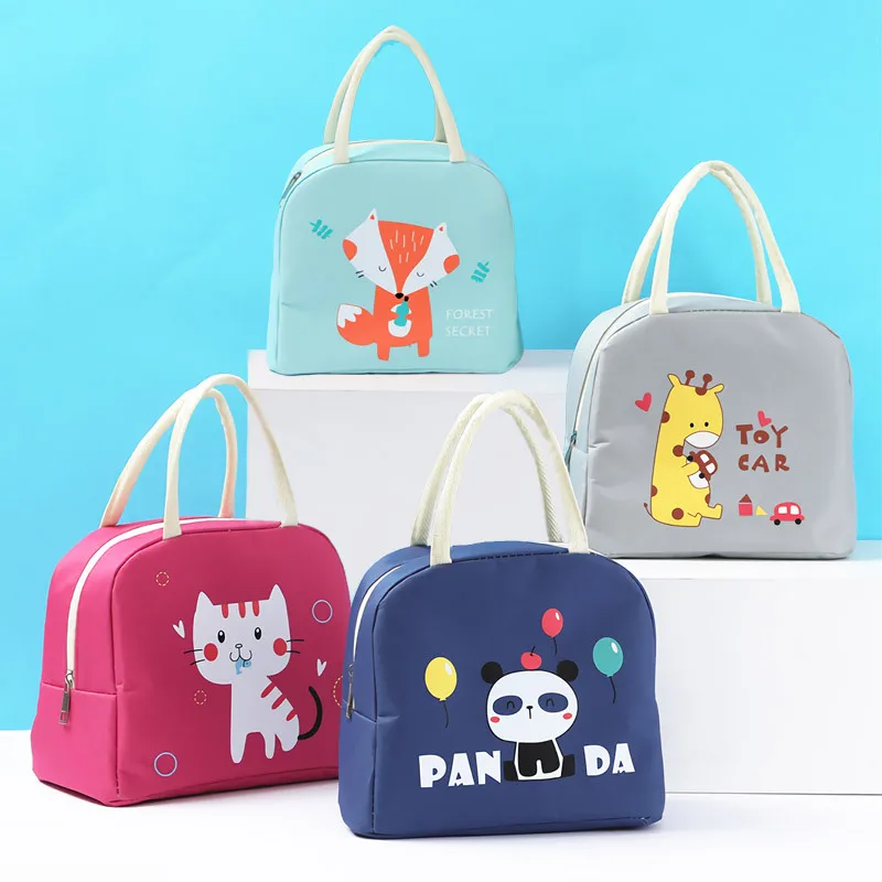 Fiambrera creativa de la serie de dibujos animados, bolsa de tela Oxford de refrigeración y aislamiento con bonito diseño de animales, fiambrera portátil