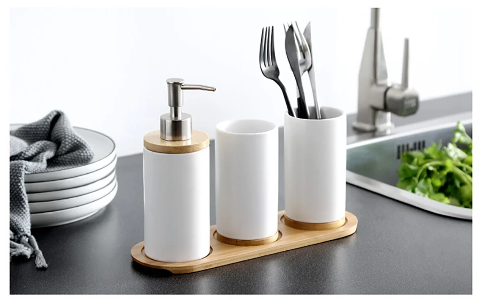 GUNOT Ceramic Bathroom Accessories Set Soap Dispenser Tumbler For Bathroom or Kitchen Home Washing Products Storage Container