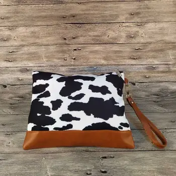 

2pcs Women Cow Make Up Bag Cowhide Canvas Clutch Bag Wristlet Cosmetic Bag Cow Crossbody Cow Totebag DOM1091219