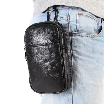

New Men's Genuine Leather Pockets Casual Solid Color First Layer Cowhide Hanging Neck Bag Casual Cow Leather Mobile Phone Bag