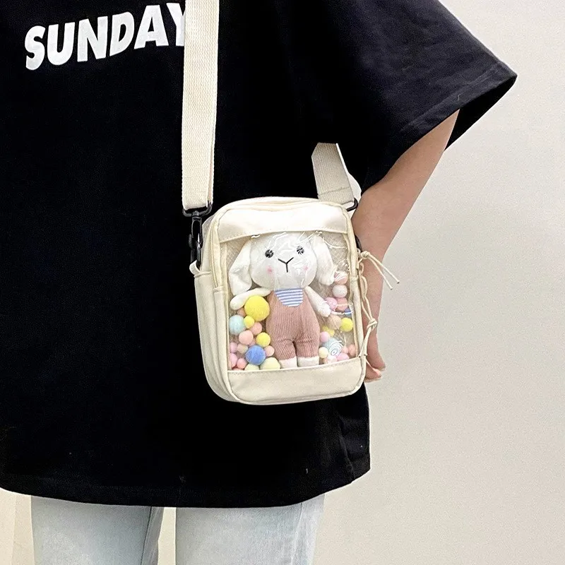 

New Transparent Nylon Crossbody Bag Women Cute Rabbit Shoulder Bag Girls Small Bag Phone Bag Purse Women Handbag