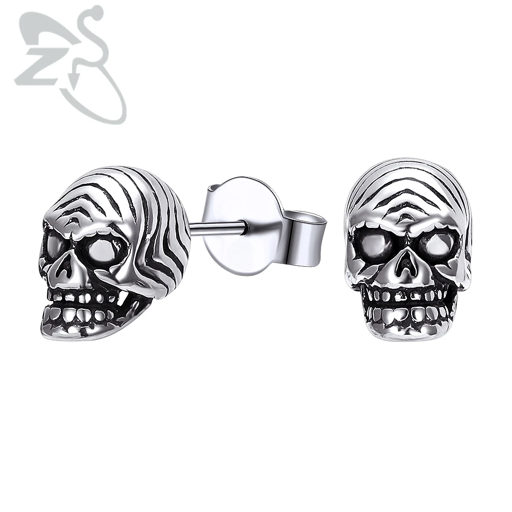 

ZS Men's Punk Stud Earrings 316L Stainless Steel Skull Earring Boys' Kpop Ear Piercing Jewelry Vintage Gothic Accessories mujer
