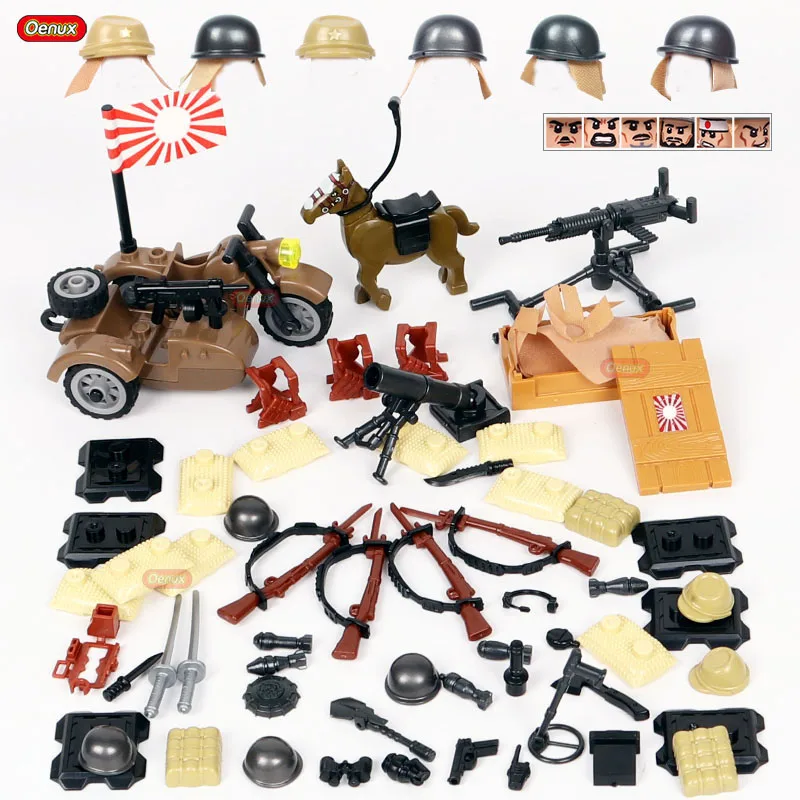 

Oenux 6PCS The Battle Of Taierzhuang Military Building Block Set Sino-Japanese War Japanese Army Soldier Figures Model Brick Toy