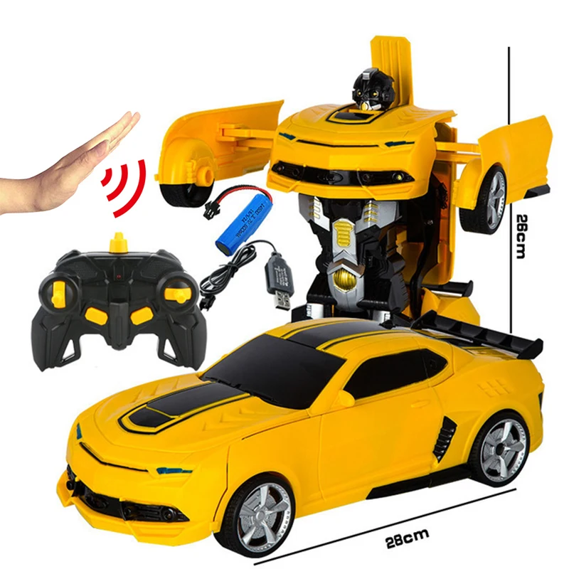 1:14 RC Car 29CM Music 2.4Ghz Induction Transformation Robot Deformation Gesture Sensing Remote Control Car Toy for Children B04