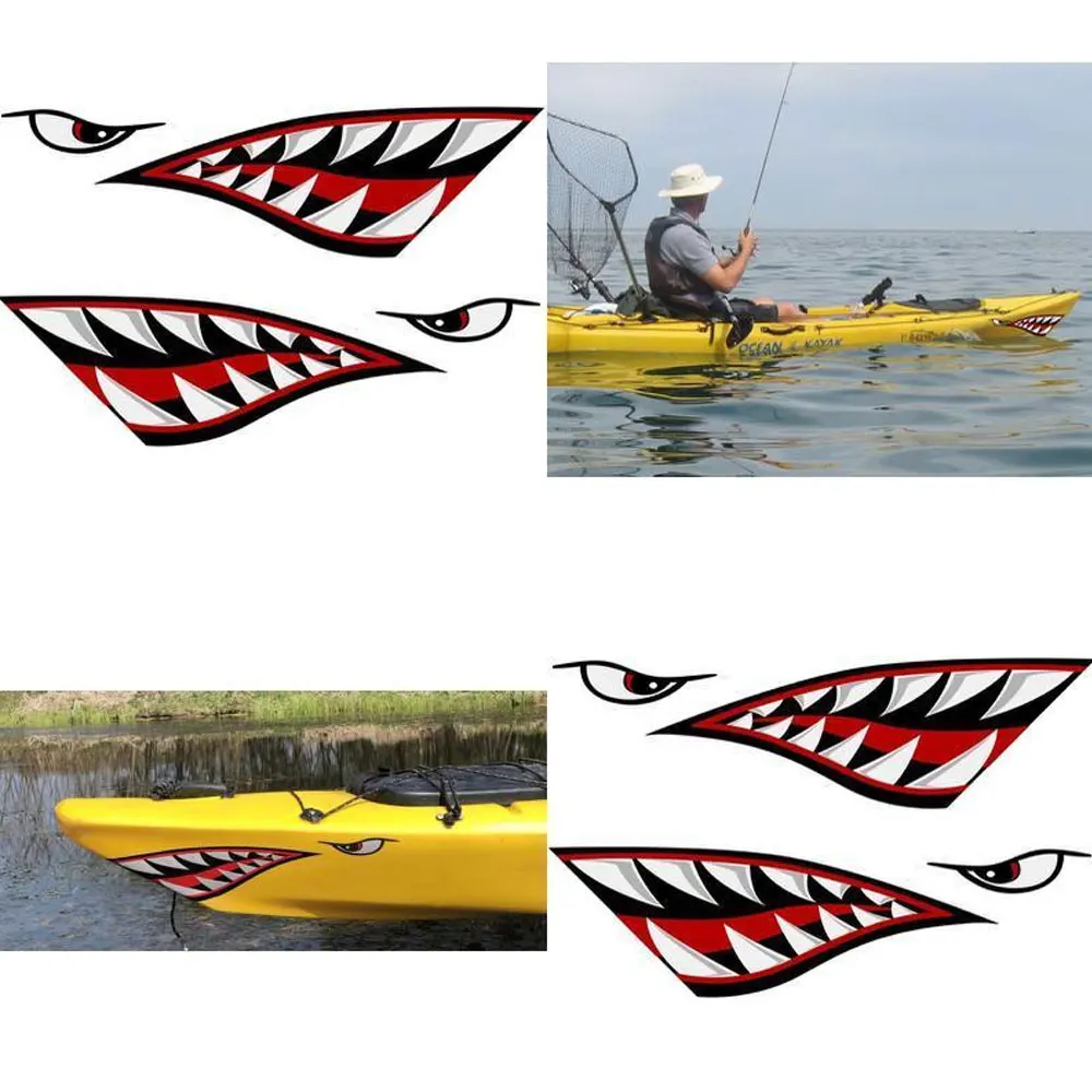 DSYCAR 1 Paar Haaientanden Mond Vinyl Sticker Decals Rubberboot Kajak Boot  Vissen Motorfiets Auto Bumper Grafische Accessoires - AliExpress, image size:1000x1000