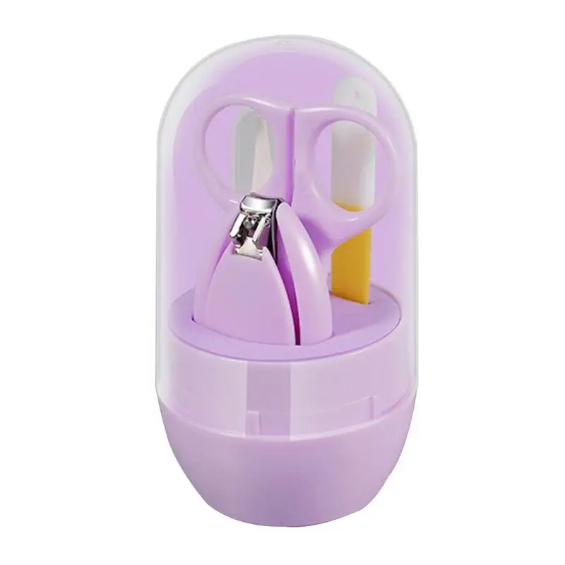 Light purple Детские комплекты для здравоохранения уход за детскими ногтями набор младенческой палец триммер для собак, кусачки для ногтей мультфильм животное с коробкой для хранения - Цвет: Light purple