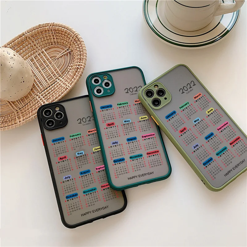 Happy Everyday 2022 Calendar Phone Case for iPhone 6s 7 8 Plus SE2020 X XR XS MAX 12 11 Pro Max Hard Matte Shockproof Back Cover
