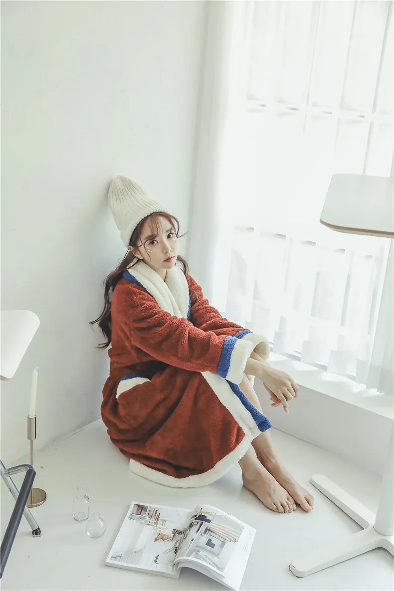Winter Women Nightgown Three-color Mosaic Coral Velvet Female Long Section Thickening Soft Velvet Pajamas Warm Home Service