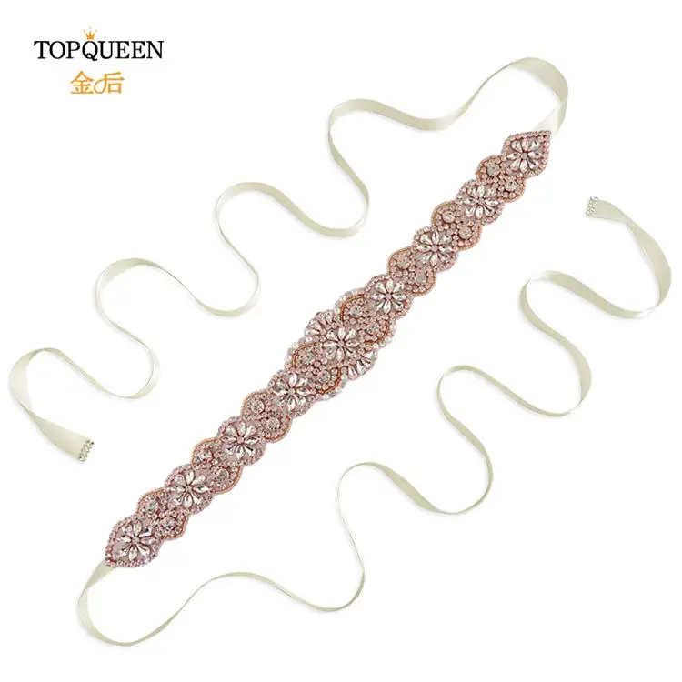 TOPQUEEN, S161B-RG, розовое золото, свадебный пояс, стразы, бисер, пояс, стразы, пояс для свадебного платья, свадебный пояс - Цвет: ivory