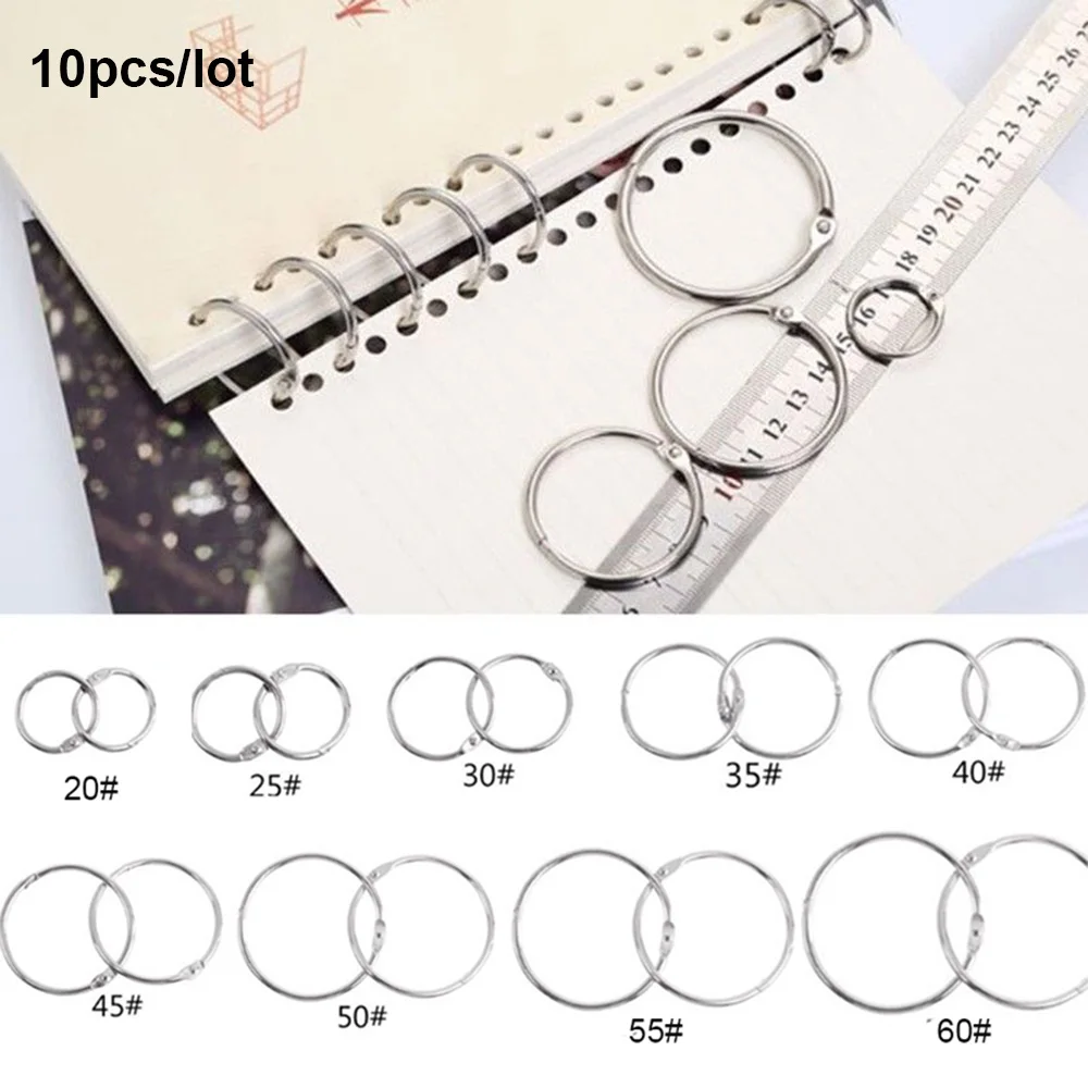 Anillos con Bisagras de Metal chapados en plata, 10 Uds., carpeta de hojas sueltas, anillos de aro, álbum de calendario, Clips para álbum de recortes, accesorio DIY