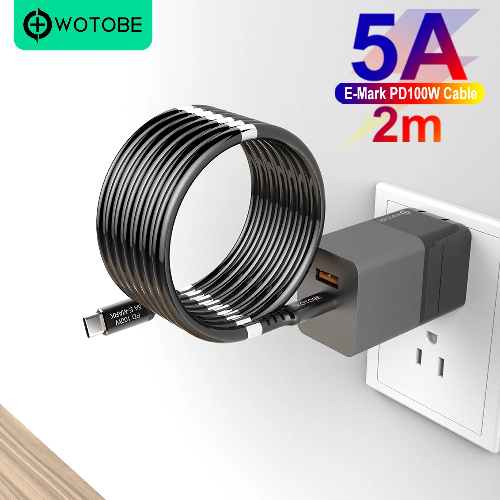 Волшебная веревка WOTOBE Магнитный кабель USB C 5А E Mark PD100W для телефона ноутбука MacBookPro