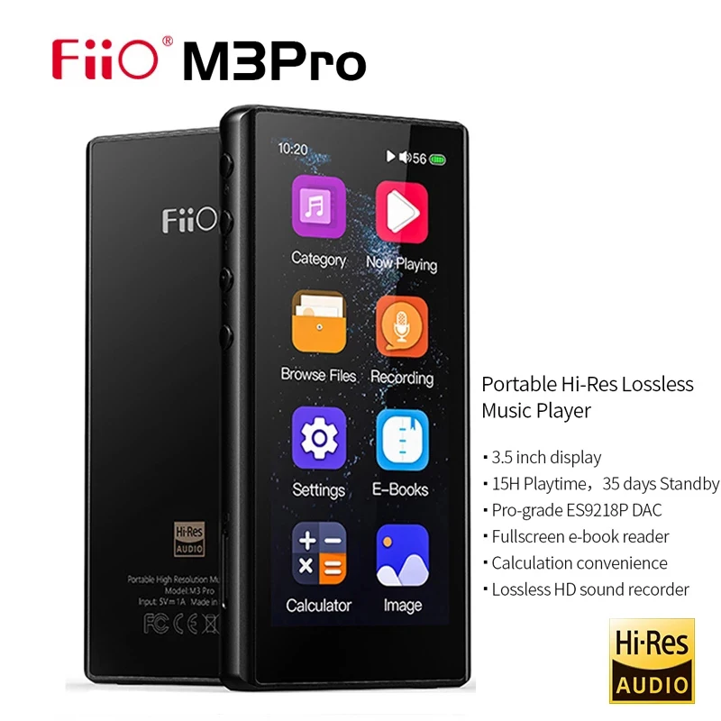 FiiO-reproductor MP3 M3Pro, pantalla táctil completa de 3,5 pulgadas, sonido HiFi sin pérdidas, música, con grabadora de voz, E-Book, etc.