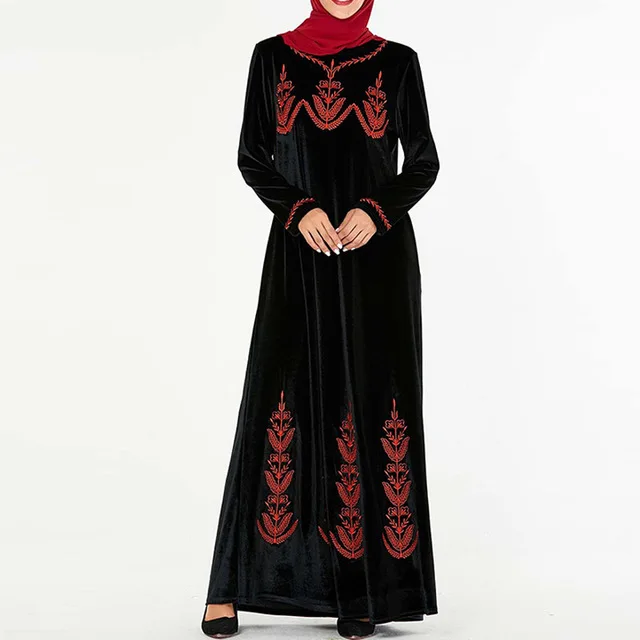 black dress Abaya Дубай мусульманский хиджаб платье Кафтан Исламская одежда Абая для женщин турецкий Musulmane марокканский плюс размер арабский Рамадан - Color: black dress