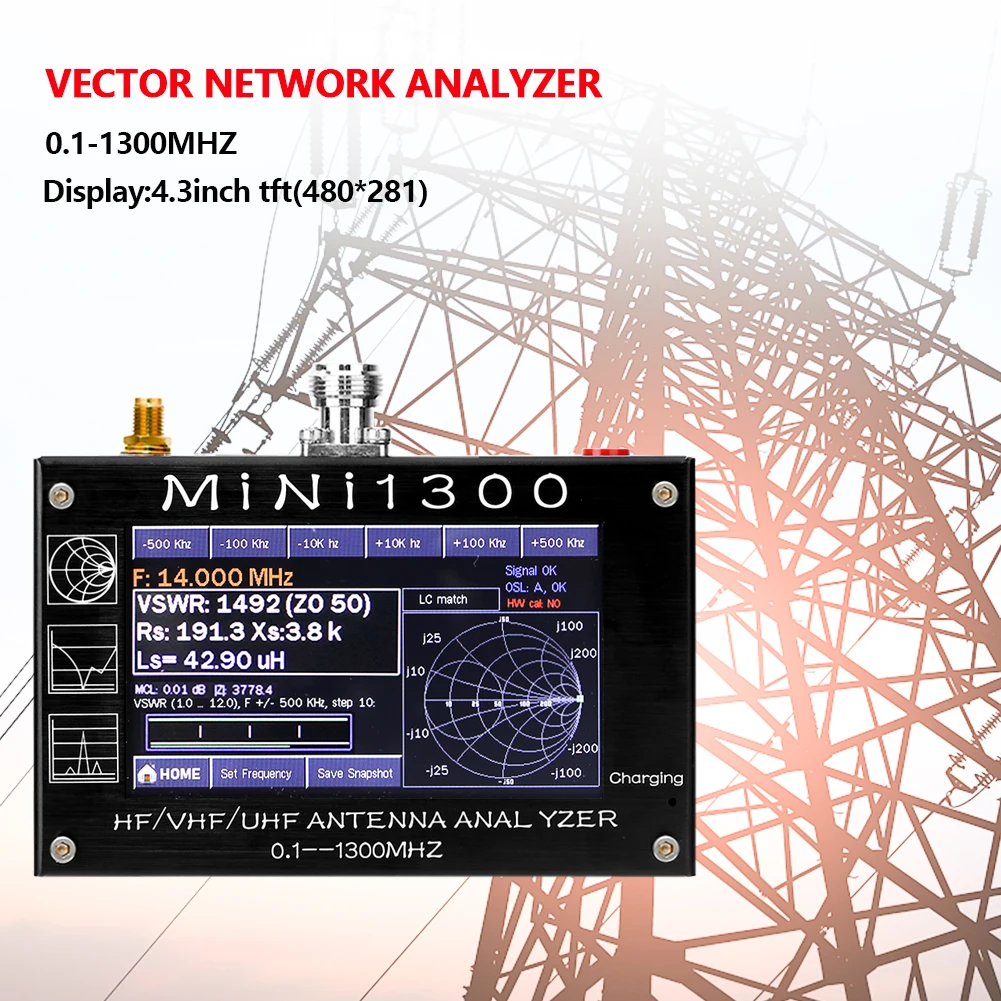 Mini1300 Antenna Analyzer 4.3" LCD Touching HF/VHF/UHF ANT SWR Antenna