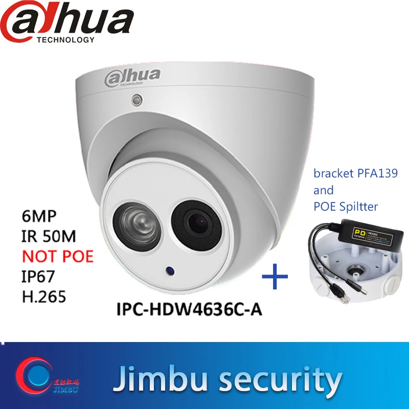 Dahua 6MP H.265 IP Камера IPC-HDW4636C-A металлический корпус H.265 Встроенный микрофон IR50m IP67 IK10 купол Камера не POE Интеллектуальное обнаружение