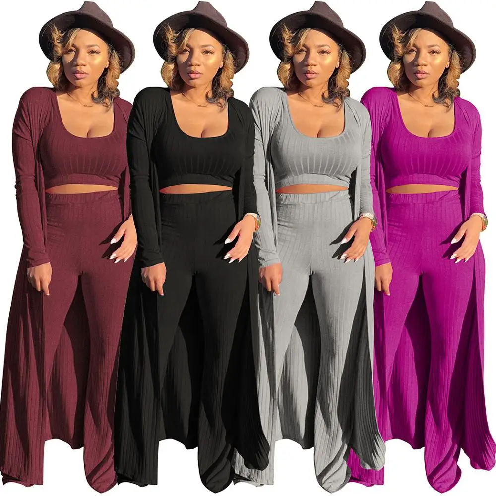 

3 piece set women three piece set long sleeve cardigans crop top march pieces sets fall clothes for women 2020 outfits tracksuit