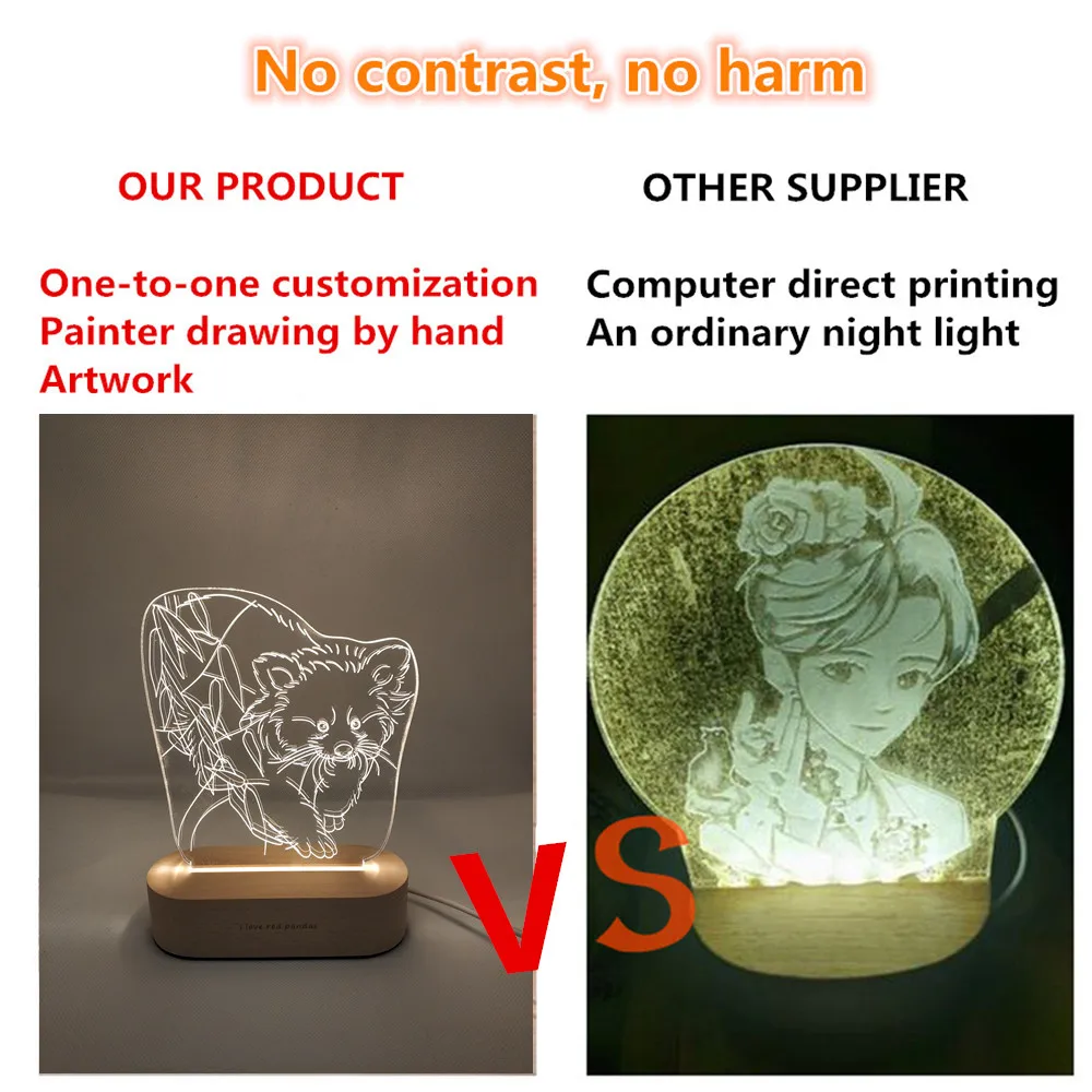  Customized Text Photo 3D Print Night Light Desk Lamp Wooden Base Christmas Valentine's Day Gift USB - 4000115692464