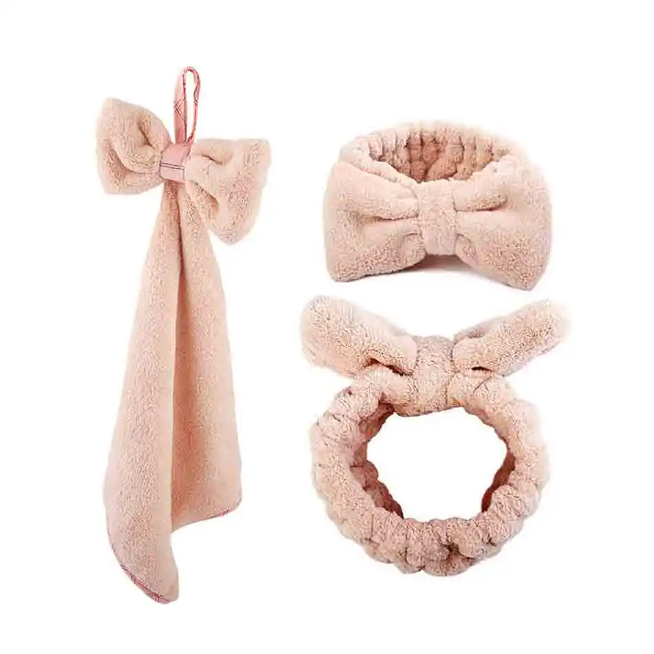 

3PCS Coral Fleece Bathing Sets,Quick-Drying Cap/Hangable Small Towel/Multi-Purpose Headband,Good Hygroscopicity And Breathabilit
