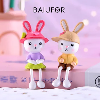 

BAIUFOR Rabbit Miniature, Long Legs Bunny Couple, Fairy Garden Gnome, Home, Car Decor, DIY Terrarium Figurines, Keychain Pendant